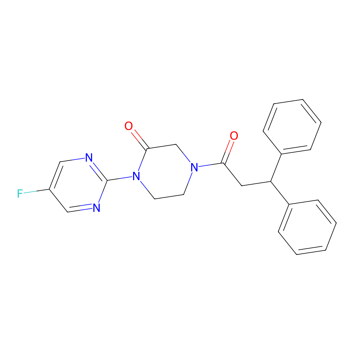 4-(3,3-Diphenylpropanoyl)-1-(5-fluoropyrimidin-2-yl)piperazin-2-one molecular structure, CAS 2319850-09-2