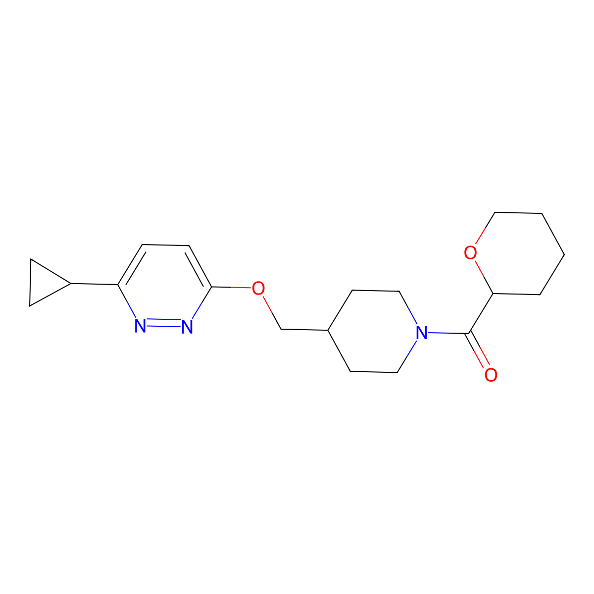 3-Cyclopropyl-6-{[1-(oxane-2-carbonyl)piperidin-4-yl]methoxy}pyridazine molecular structure, CAS 2319850-34-3