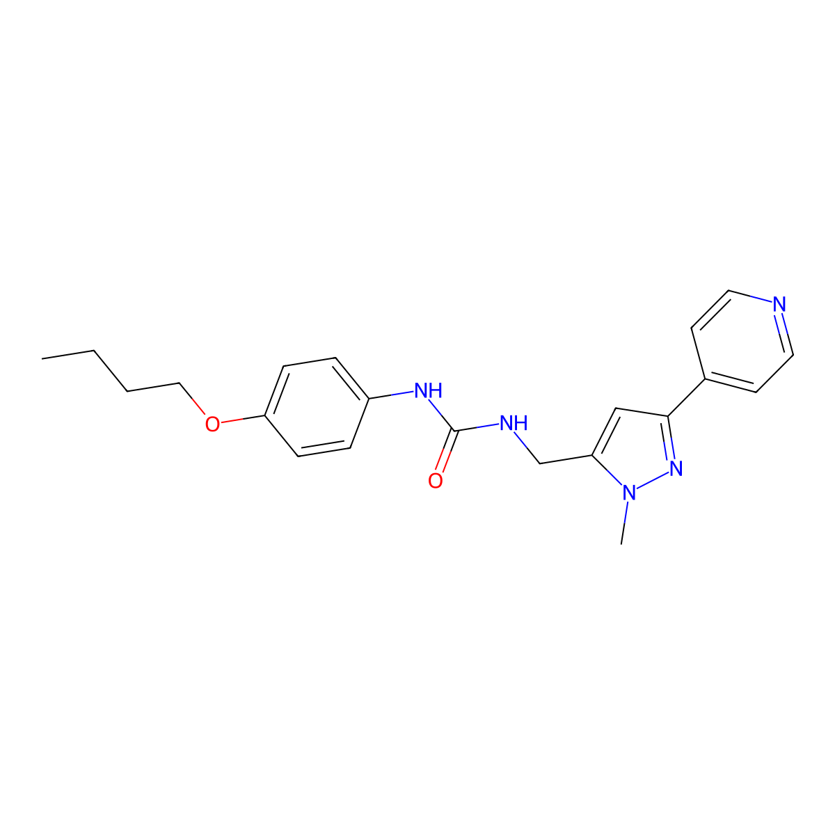 1-(4-butoxyphenyl)-3-{[1-methyl-3-(pyridin-4-yl)-1H-pyrazol-5-yl]methyl}urea molecular structure, CAS 2319850-40-1