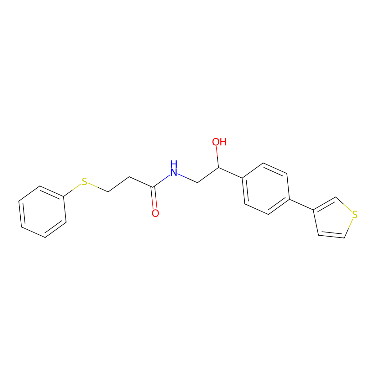 N-{2-hydroxy-2-[4-(thiophen-3-yl)phenyl]ethyl}-3-(phenylsulfanyl)propanamide molecular structure, CAS 2319850-45-6