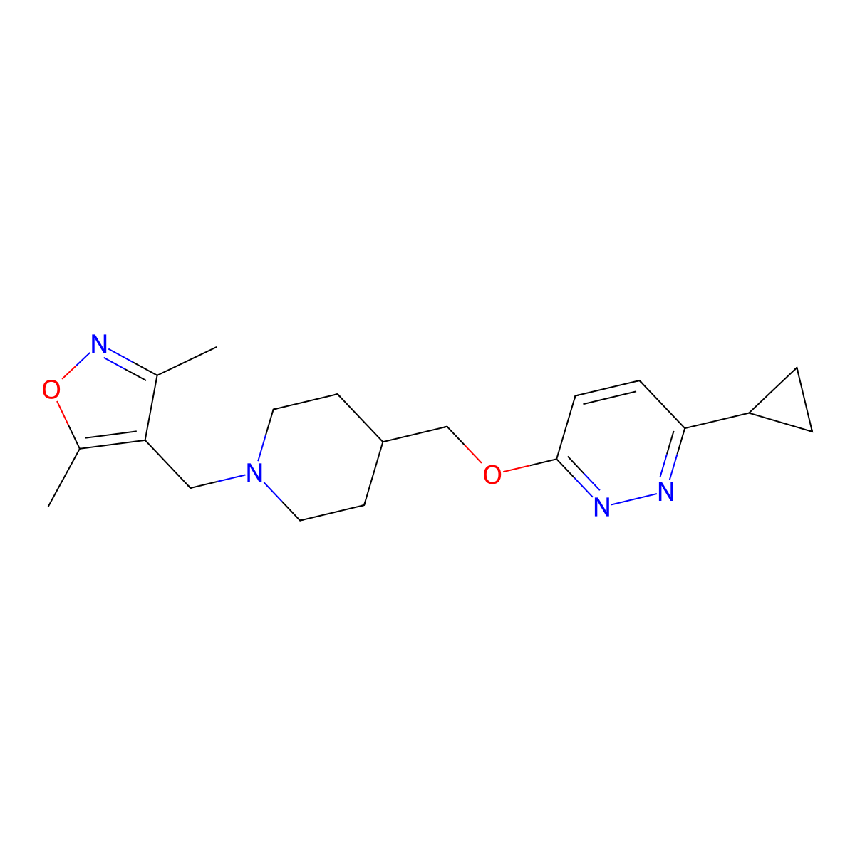 3-Cyclopropyl-6-({1-[(3,5-dimethyl-1,2-oxazol-4-yl)methyl]piperidin-4-yl}methoxy)pyridazine molecular structure, CAS 2319850-54-7