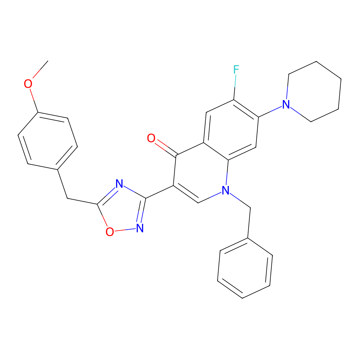 1-Benzyl-6-fluoro-3-{5-[(4-methoxyphenyl)methyl]-1,2,4-oxadiazol-3-yl}-7-(piperidin-1-yl)-1,4-dihydroquinolin-4-one molecular structure, CAS 2319850-67-2