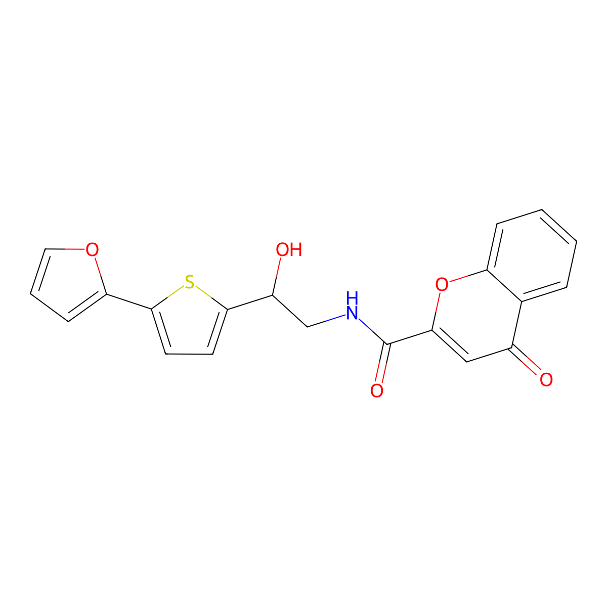 N-{2-[5-(furan-2-yl)thiophen-2-yl]-2-hydroxyethyl}-4-oxo-4H-chromene-2-carboxamide molecular structure, CAS 2319850-89-8