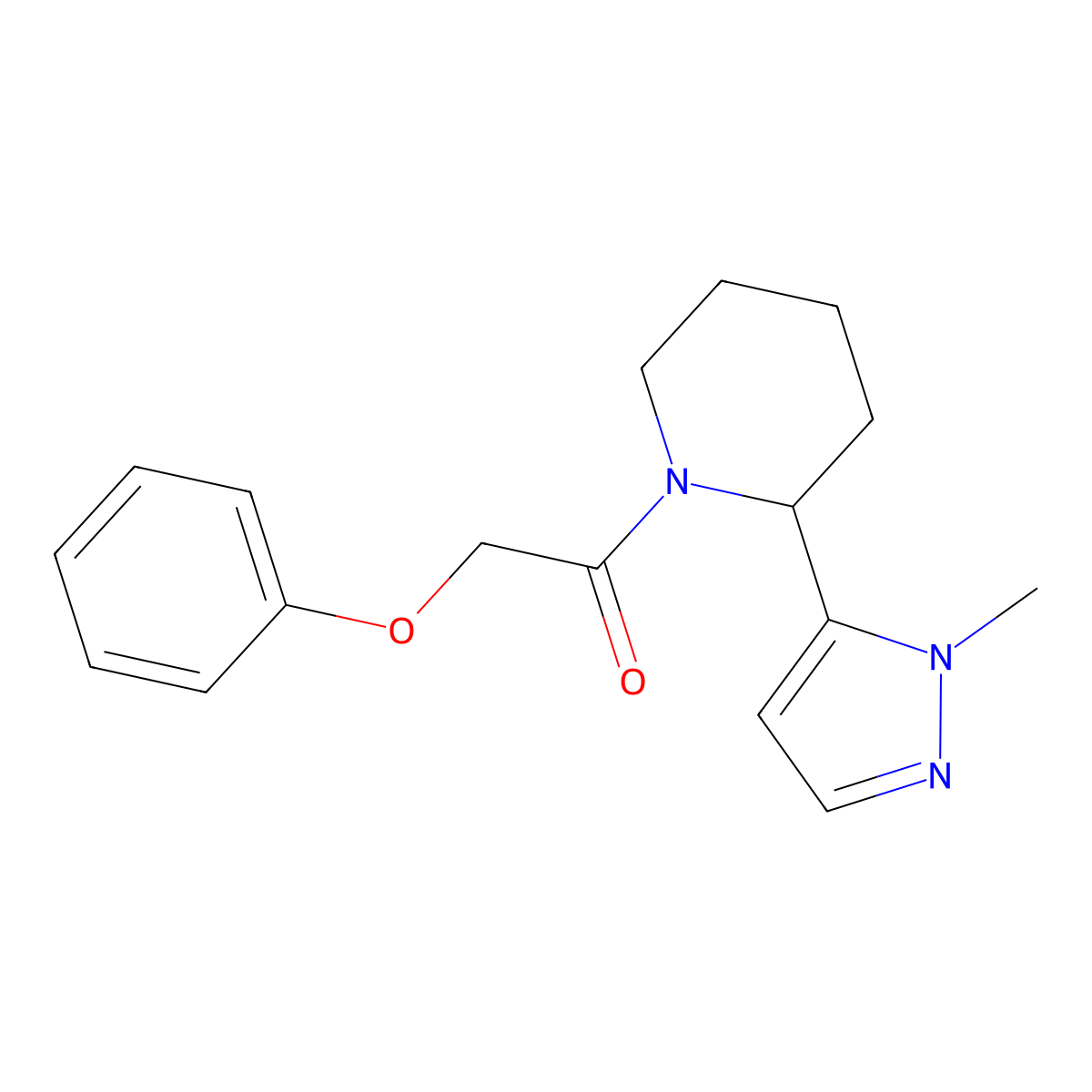 1-[2-(1-methyl-1H-pyrazol-5-yl)piperidin-1-yl]-2-phenoxyethan-1-one molecular structure, CAS 2319850-91-2