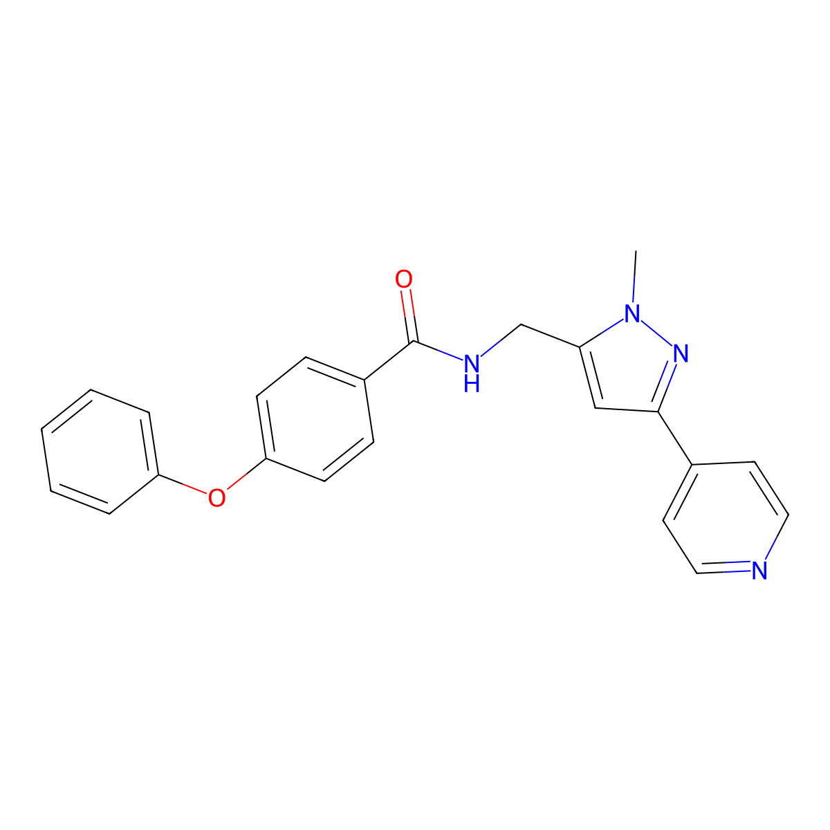 N-[(2-Methyl-5-pyridin-4-ylpyrazol-3-yl)methyl]-4-phenoxybenzamide molecular structure, CAS 2319850-99-0