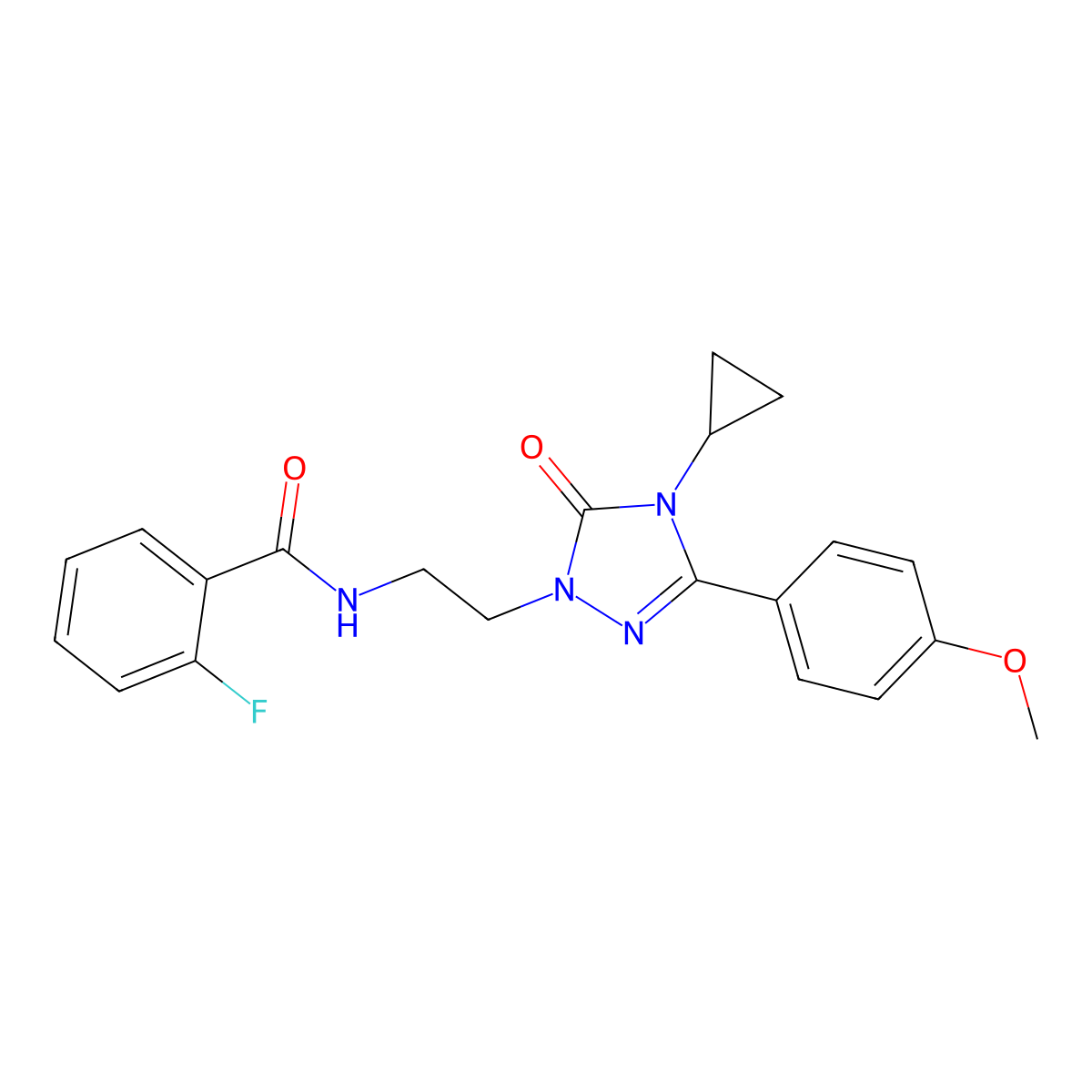 N-{2-[4-cyclopropyl-3-(4-methoxyphenyl)-5-oxo-4,5-dihydro-1H-1,2,4-triazol-1-yl]ethyl}-2-fluorobenzamide molecular structure, CAS 2319851-14-2