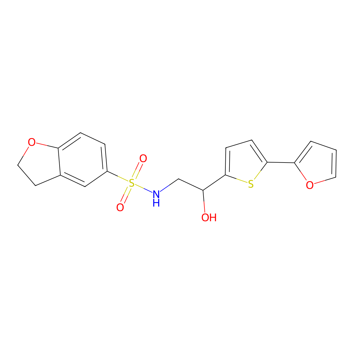 N-{2-[5-(furan-2-yl)thiophen-2-yl]-2-hydroxyethyl}-2,3-dihydro-1-benzofuran-5-sulfonamide molecular structure, CAS 2319851-30-2