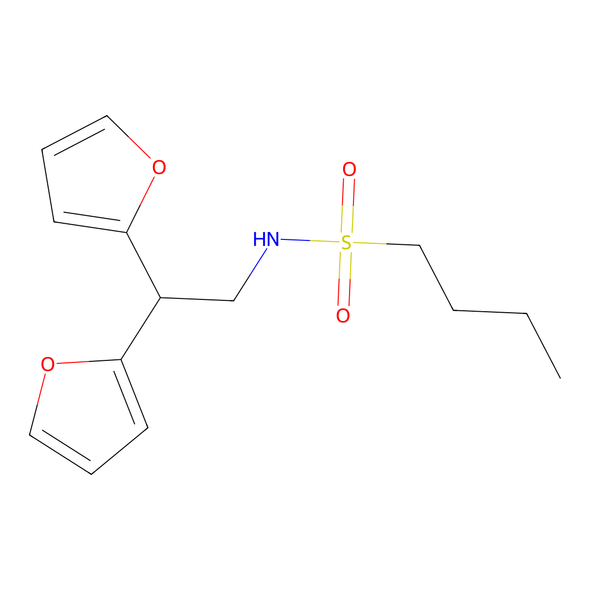 N-[2,2-bis(furan-2-yl)ethyl]butane-1-sulfonamide molecular structure, CAS 2319851-31-3
