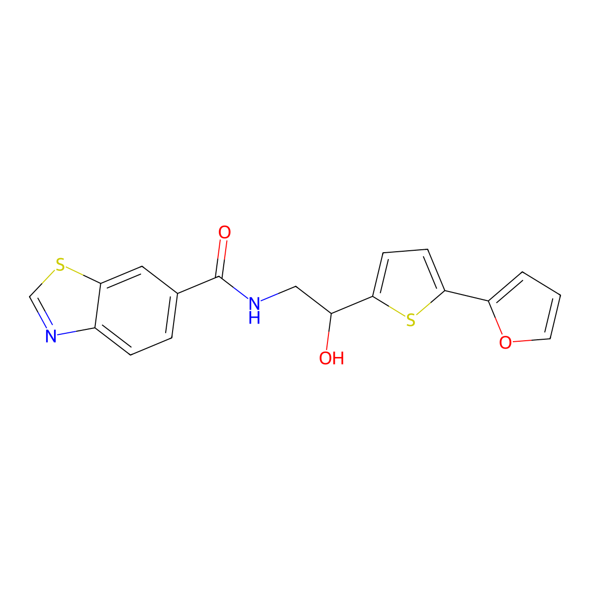 N-{2-[5-(furan-2-yl)thiophen-2-yl]-2-hydroxyethyl}-1,3-benzothiazole-6-carboxamide molecular structure, CAS 2319851-35-7