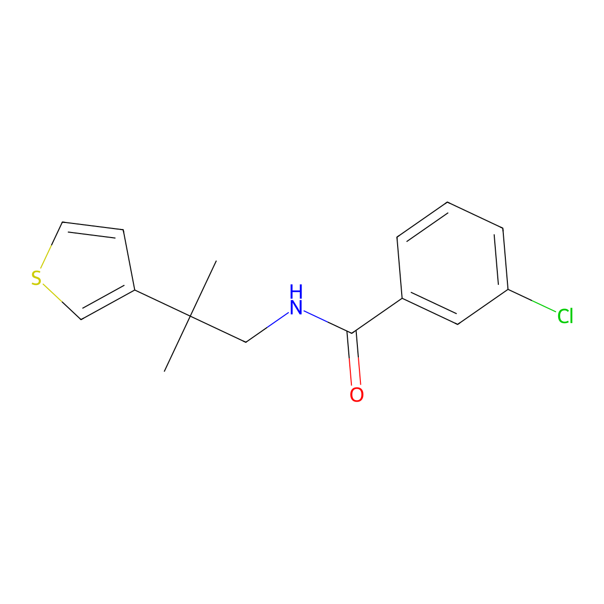 3-chloro-N-(2-methyl-2-(thiophen-3-yl)propyl)benzamide molecular structure, CAS 2319851-36-8
