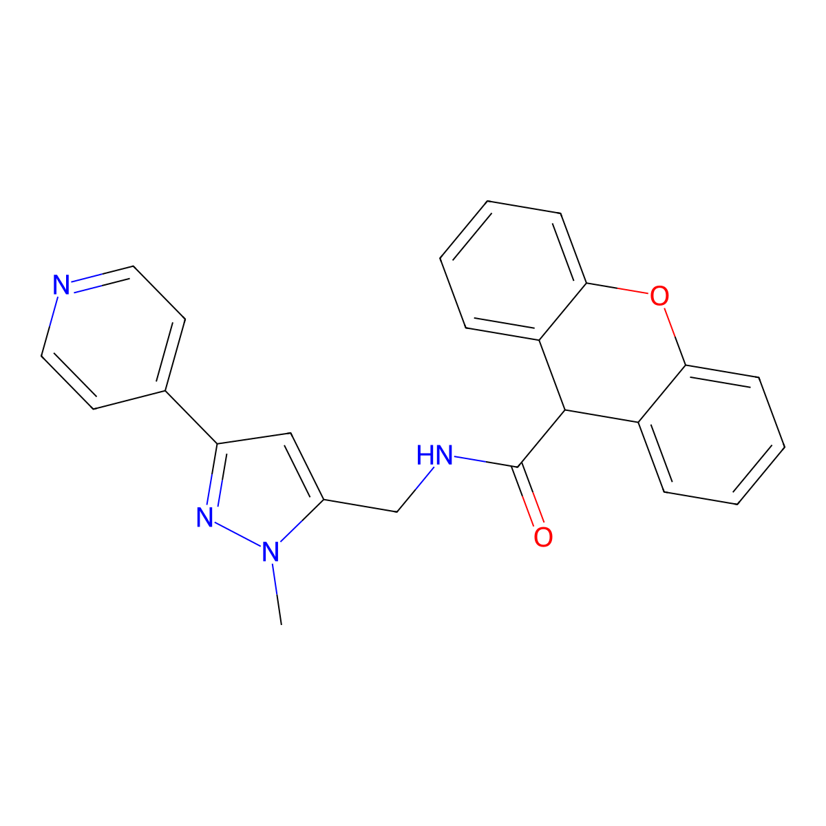 N-{[1-methyl-3-(pyridin-4-yl)-1H-pyrazol-5-yl]methyl}-9H-xanthene-9-carboxamide molecular structure, CAS 2319851-37-9