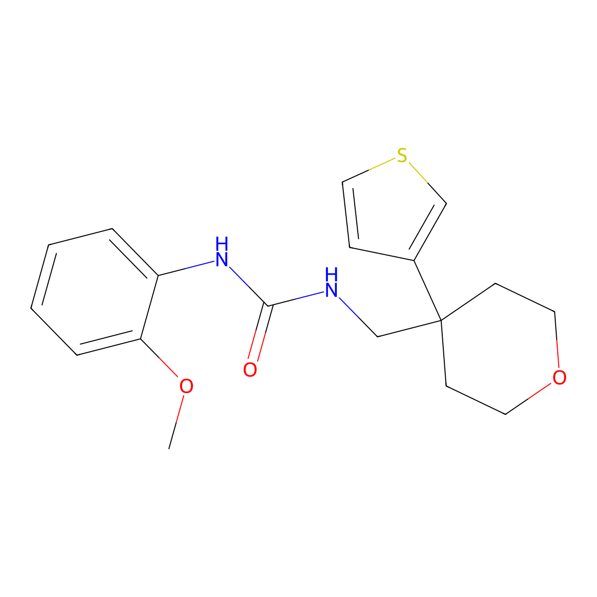 1-(2-methoxyphenyl)-3-((4-(thiophen-3-yl)tetrahydro-2H-pyran-4-yl)methyl)urea molecular structure, CAS 2319851-44-8