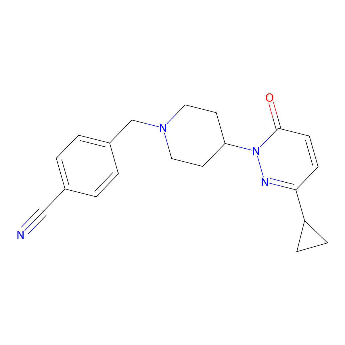 4-{[4-(3-Cyclopropyl-6-oxo-1,6-dihydropyridazin-1-yl)piperidin-1-yl]methyl}benzonitrile molecular structure, CAS 2319851-66-4