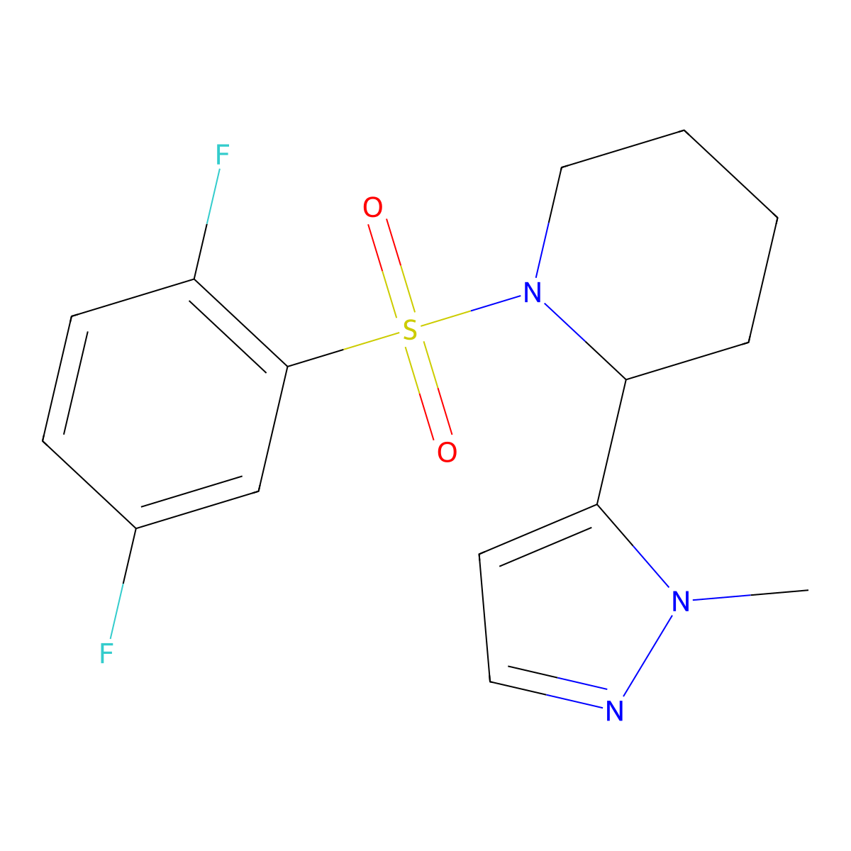 1-(2,5-difluorobenzenesulfonyl)-2-(1-methyl-1H-pyrazol-5-yl)piperidine molecular structure, CAS 2319851-70-0