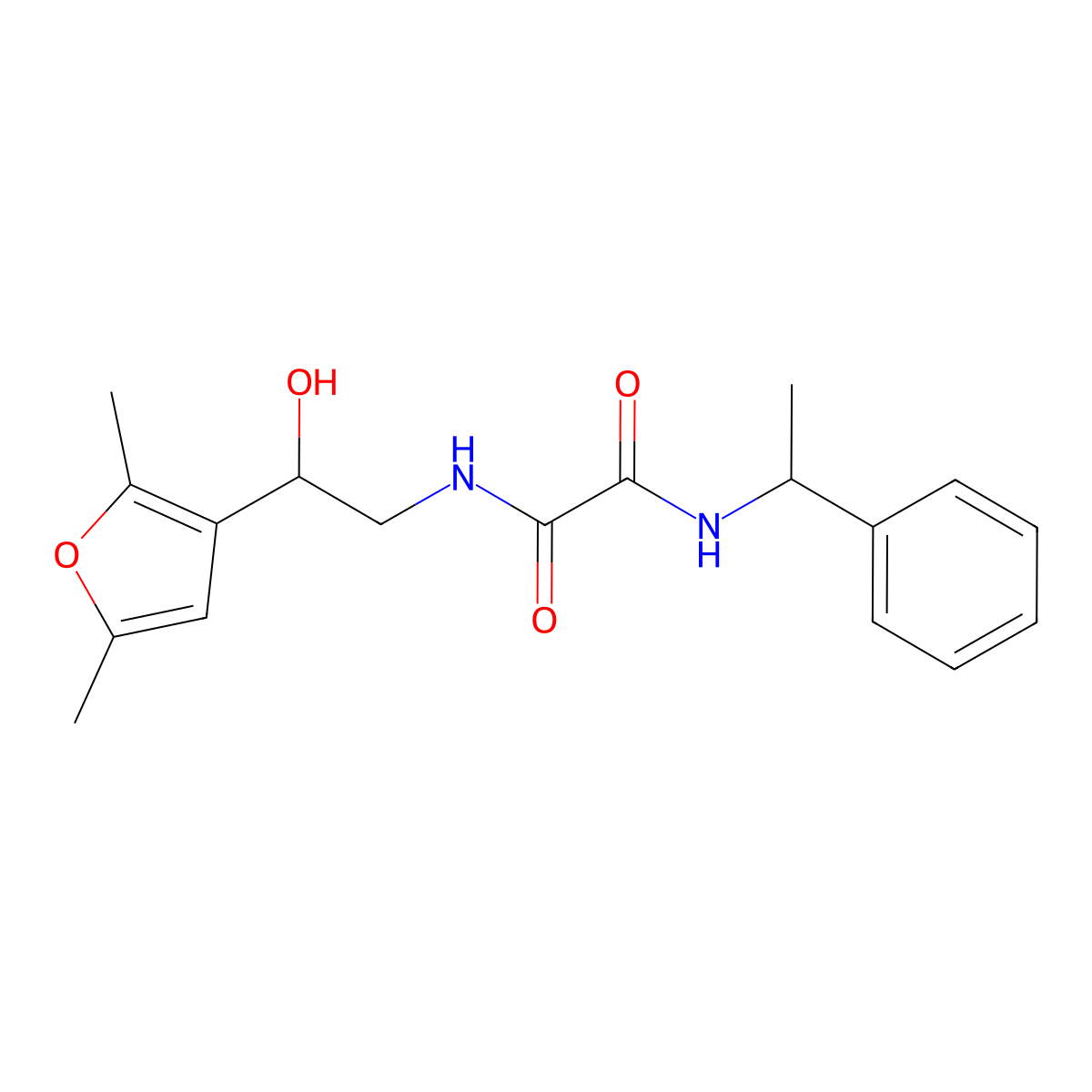 N-[2-(2,5-dimethylfuran-3-yl)-2-hydroxyethyl]-N'-(1-phenylethyl)ethanediamide molecular structure, CAS 2319851-75-5