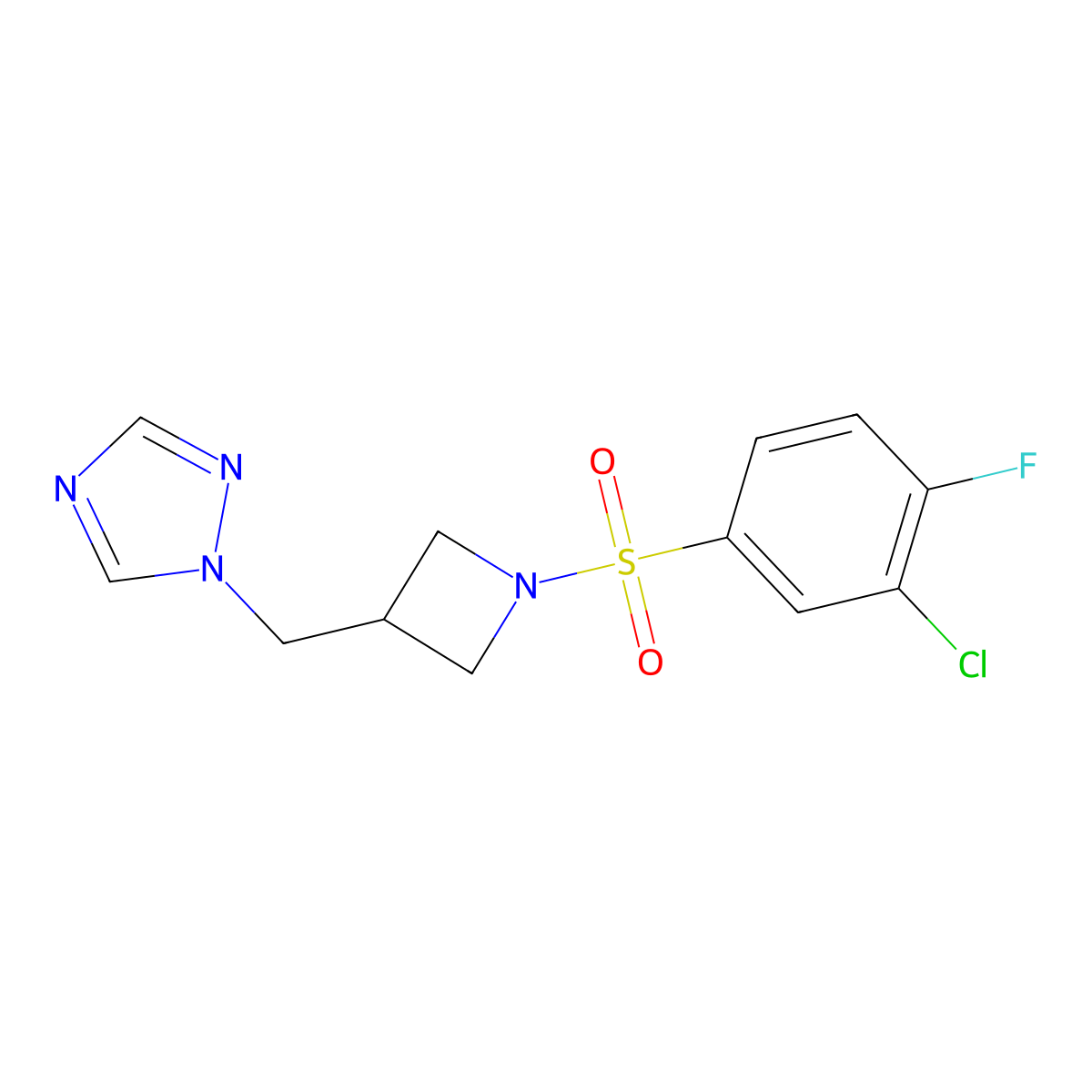 1-{[1-(3-chloro-4-fluorobenzenesulfonyl)azetidin-3-yl]methyl}-1H-1,2,4-triazole molecular structure, CAS 2319851-80-2