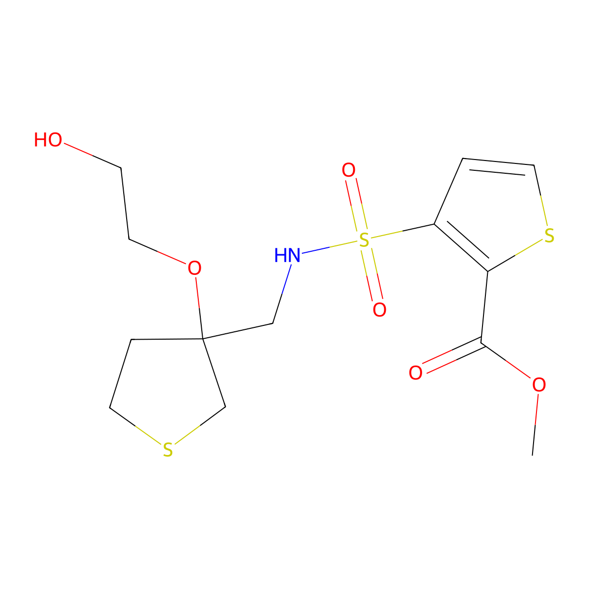 methyl 3-(N-((3-(2-hydroxyethoxy)tetrahydrothiophen-3-yl)methyl)sulfamoyl)thiophene-2-carboxylate molecular structure, CAS 2319851-95-9