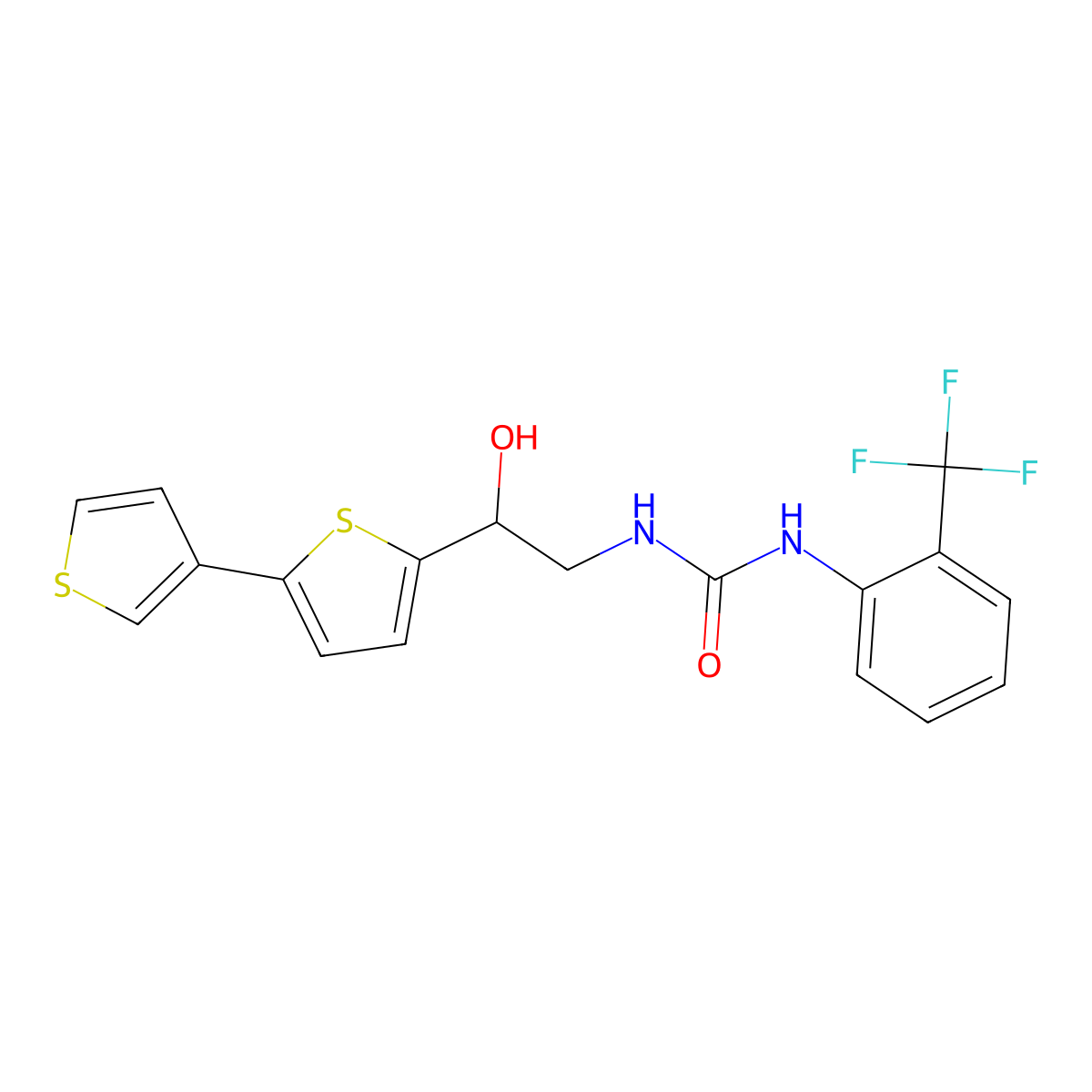 3-(2-{[2,3'-Bithiophene]-5-yl}-2-hydroxyethyl)-1-[2-(trifluoromethyl)phenyl]urea molecular structure, CAS 2319852-01-0
