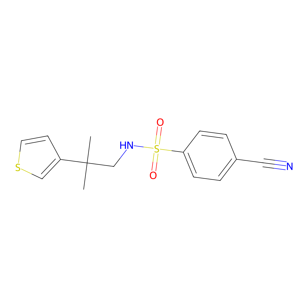 4-cyano-N-(2-methyl-2-(thiophen-3-yl)propyl)benzenesulfonamide molecular structure, CAS 2319852-03-2