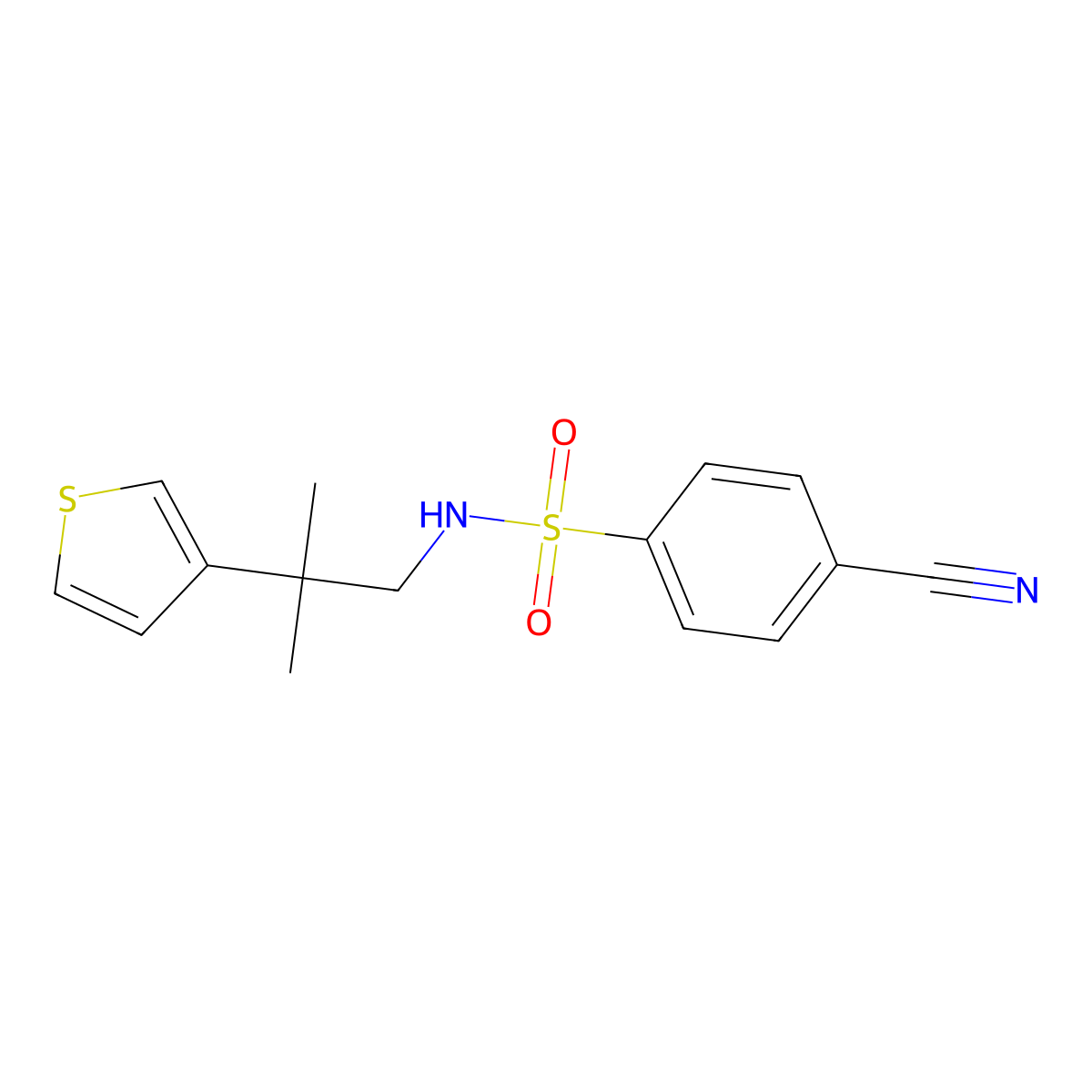 4-cyano-N-(2-methyl-2-(thiophen-3-yl)propyl)benzenesulfonamide molecular structure, CAS 2319852-03-2