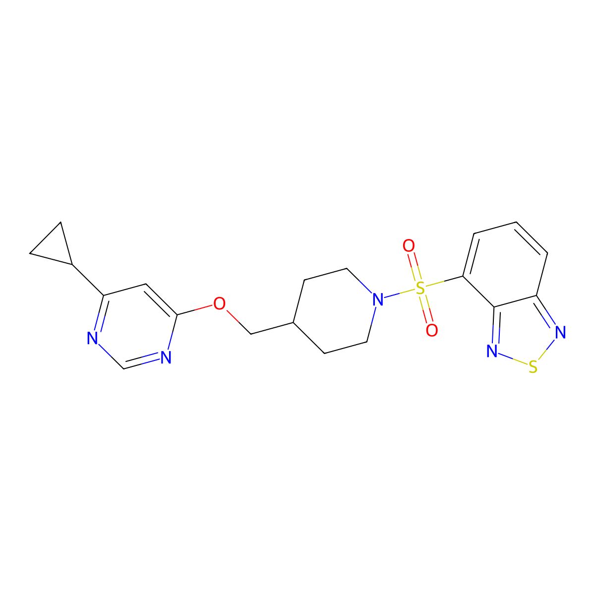 4-[(4-{[(6-Cyclopropylpyrimidin-4-yl)oxy]methyl}piperidin-1-yl)sulfonyl]-2,1,3-benzothiadiazole molecular structure, CAS 2319852-08-7