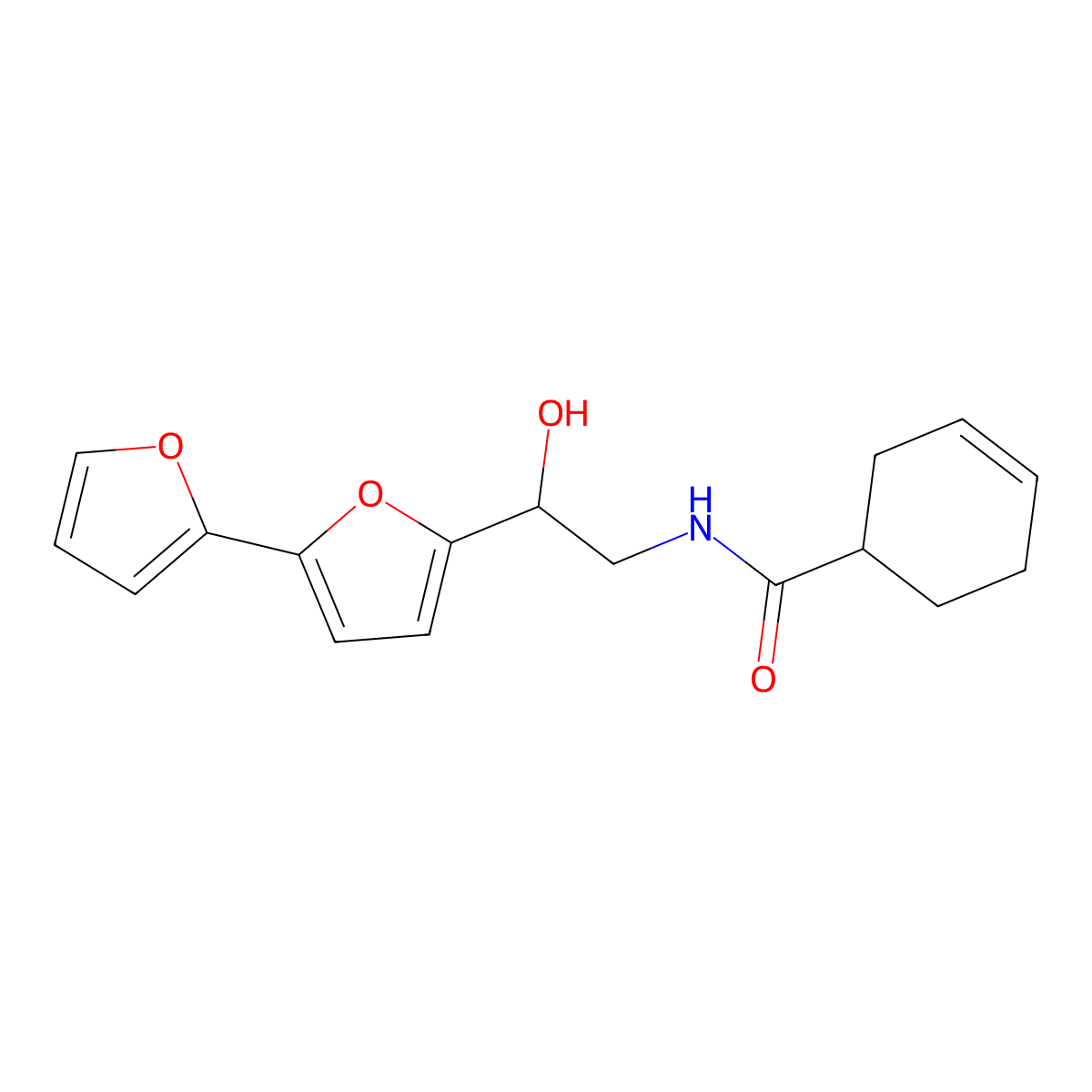 N-(2-{[2,2'-bifuran]-5-yl}-2-hydroxyethyl)cyclohex-3-ene-1-carboxamide molecular structure, CAS 2319852-27-0