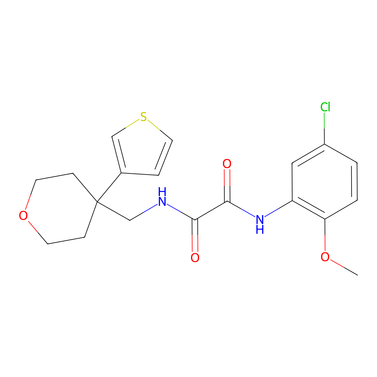 N-(5-chloro-2-methoxyphenyl)-N'-{[4-(thiophen-3-yl)oxan-4-yl]methyl}ethanediamide molecular structure, CAS 2319852-76-9