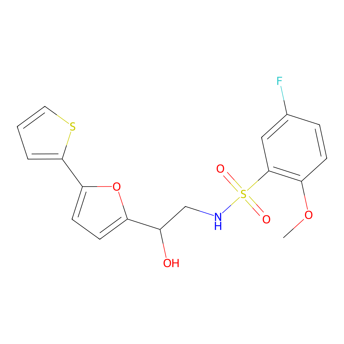 5-fluoro-N-{2-hydroxy-2-[5-(thiophen-2-yl)furan-2-yl]ethyl}-2-methoxybenzene-1-sulfonamide molecular structure, CAS 2319852-88-3