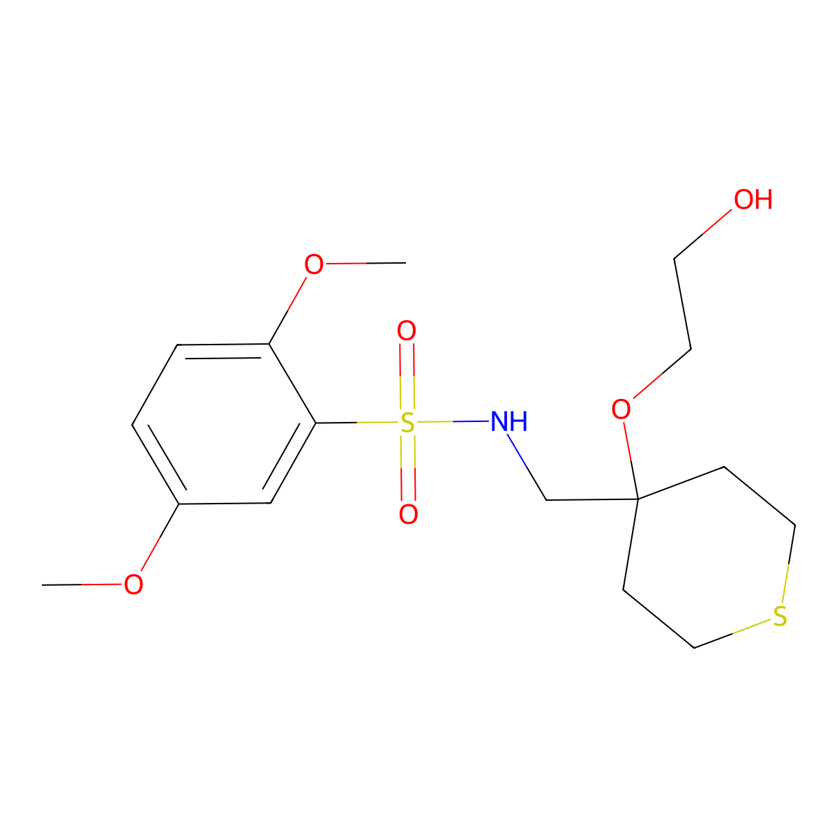 N-((4-(2-hydroxyethoxy)tetrahydro-2H-thiopyran-4-yl)methyl)-2,5-dimethoxybenzenesulfonamide molecular structure, CAS 2319853-09-1