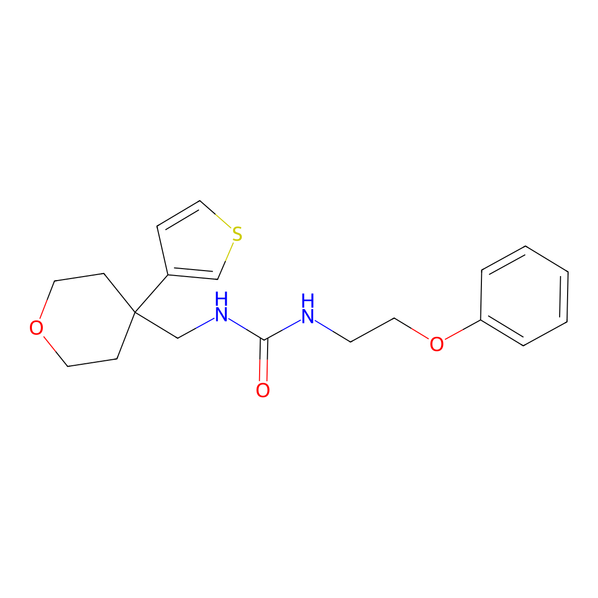 1-(2-Phenoxyethyl)-3-{[4-(thiophen-3-yl)oxan-4-yl]methyl}urea molecular structure, CAS 2319853-14-8