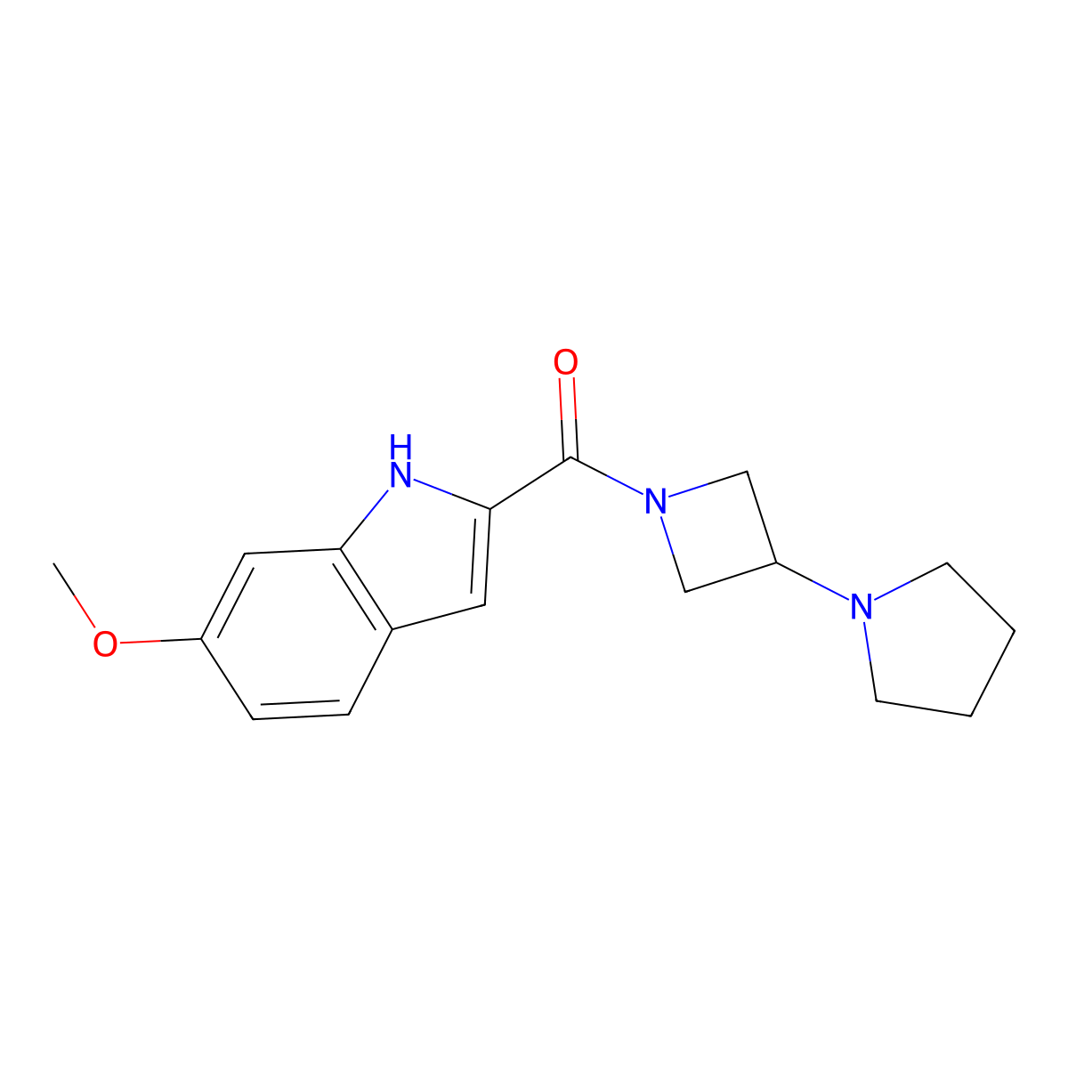 6-methoxy-2-[3-(pyrrolidin-1-yl)azetidine-1-carbonyl]-1H-indole molecular structure, CAS 2319853-71-7