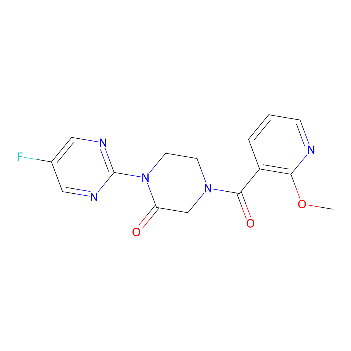 1-(5-Fluoropyrimidin-2-yl)-4-(2-methoxypyridine-3-carbonyl)piperazin-2-one molecular structure, CAS 2319854-07-2