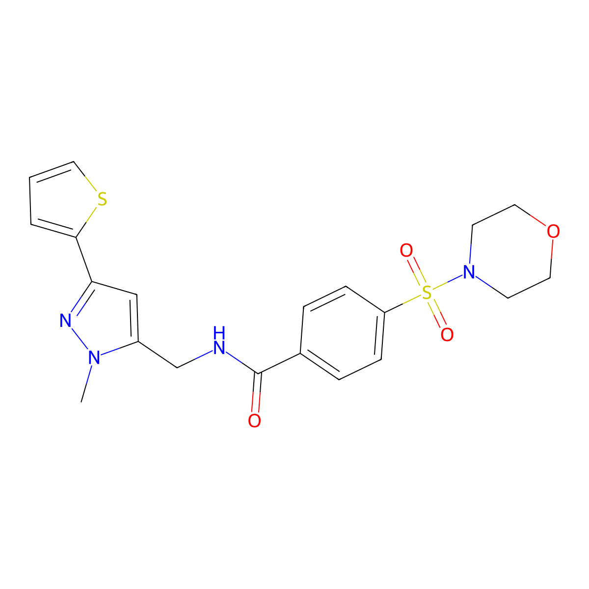 N-{[1-methyl-3-(thiophen-2-yl)-1H-pyrazol-5-yl]methyl}-4-(morpholine-4-sulfonyl)benzamide molecular structure, CAS 2319854-45-8