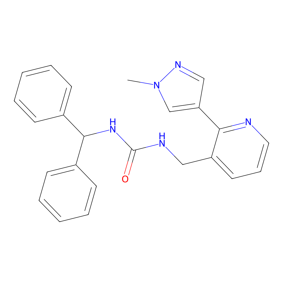 1-benzhydryl-3-((2-(1-methyl-1H-pyrazol-4-yl)pyridin-3-yl)methyl)urea molecular structure, CAS 2319855-11-1
