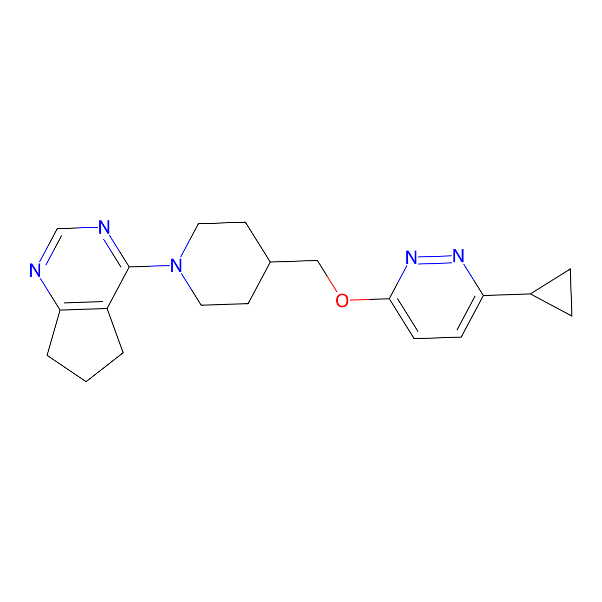 3-[(1-{5H,6H,7H-cyclopenta[d]pyrimidin-4-yl}piperidin-4-yl)methoxy]-6-cyclopropylpyridazine molecular structure, CAS 2319855-37-1