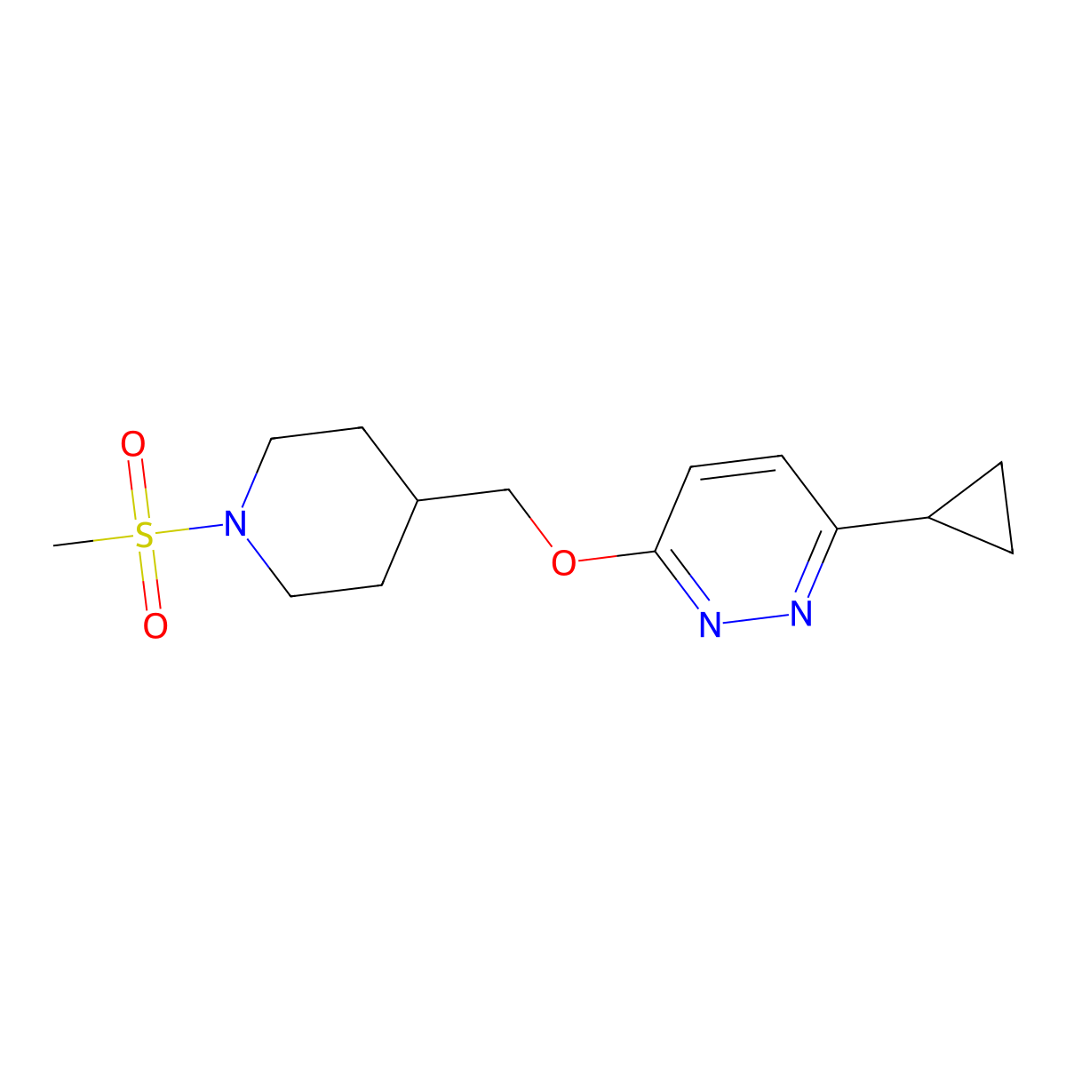 3-Cyclopropyl-6-[(1-methanesulfonylpiperidin-4-yl)methoxy]pyridazine molecular structure, CAS 2319855-48-4