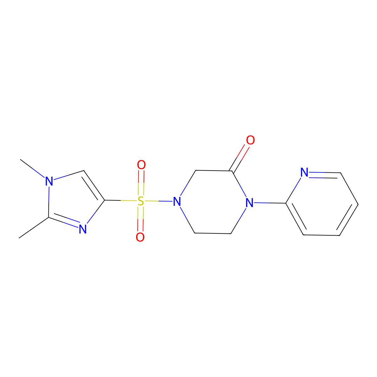 4-[(1,2-dimethyl-1H-imidazol-4-yl)sulfonyl]-1-(pyridin-2-yl)piperazin-2-one molecular structure, CAS 2319856-11-4