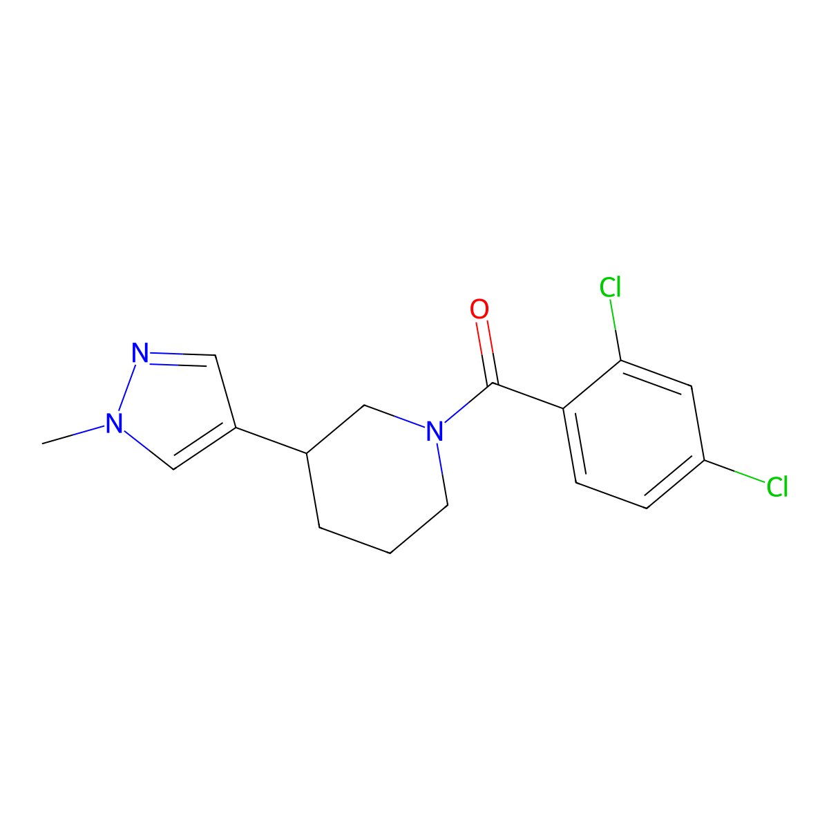 1-(2,4-dichlorobenzoyl)-3-(1-methyl-1H-pyrazol-4-yl)piperidine molecular structure, CAS 2319856-19-2