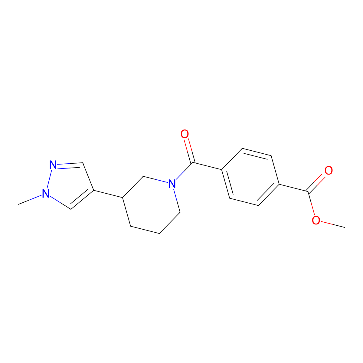 Methyl 4-[3-(1-methylpyrazol-4-yl)piperidine-1-carbonyl]benzoate molecular structure, CAS 2319856-26-1