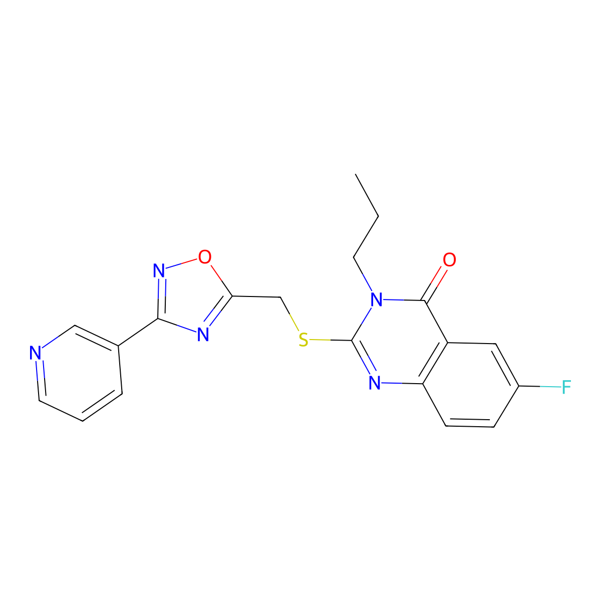 6-fluoro-3-propyl-2-(((3-(pyridin-3-yl)-1,2,4-oxadiazol-5-yl)methyl)thio)quinazolin-4(3H)-one molecular structure, CAS 2319873-41-9