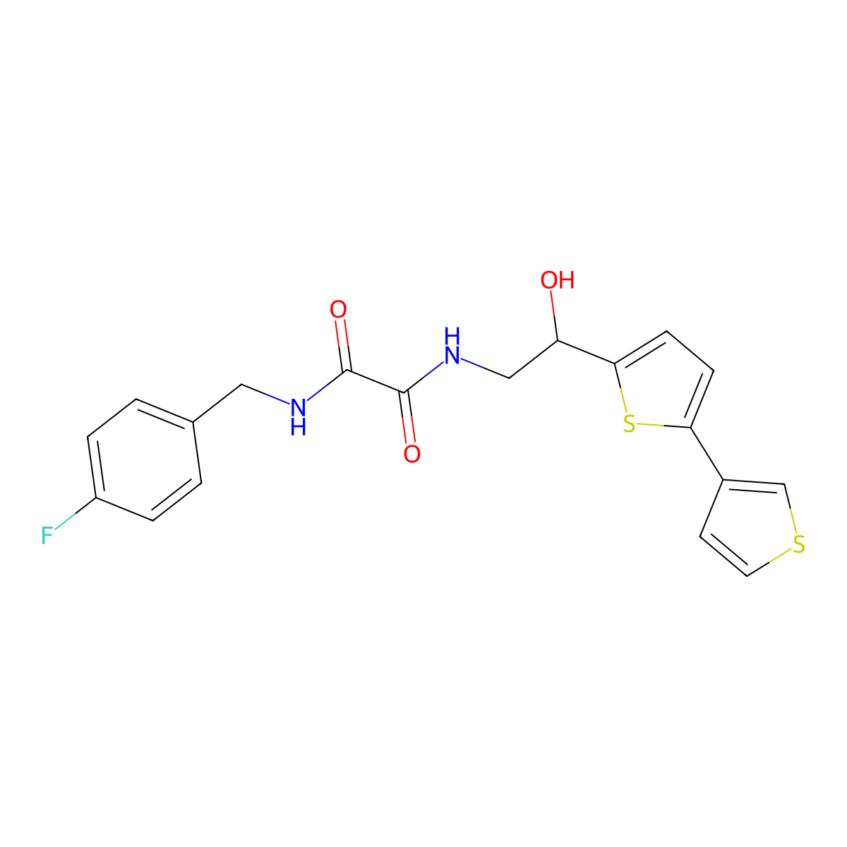 N-(2-{[2,3'-bithiophene]-5-yl}-2-hydroxyethyl)-N'-[(4-fluorophenyl)methyl]ethanediamide molecular structure, CAS 2319873-66-8