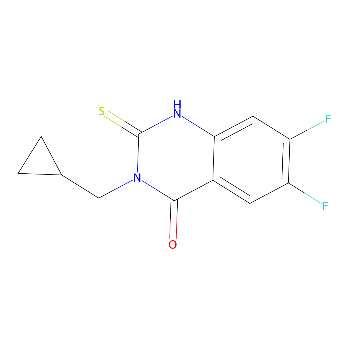 3-(Cyclopropylmethyl)-6,7-difluoro-2-sulfanylidene-1,2,3,4-tetrahydroquinazolin-4-one molecular structure, CAS 2319873-92-0