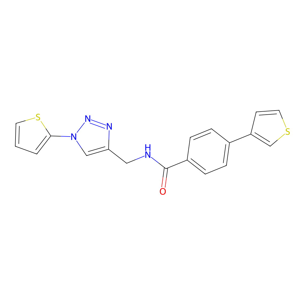N-{[1-(thiophen-2-yl)-1H-1,2,3-triazol-4-yl]methyl}-4-(thiophen-3-yl)benzamide molecular structure, CAS 2319874-06-9