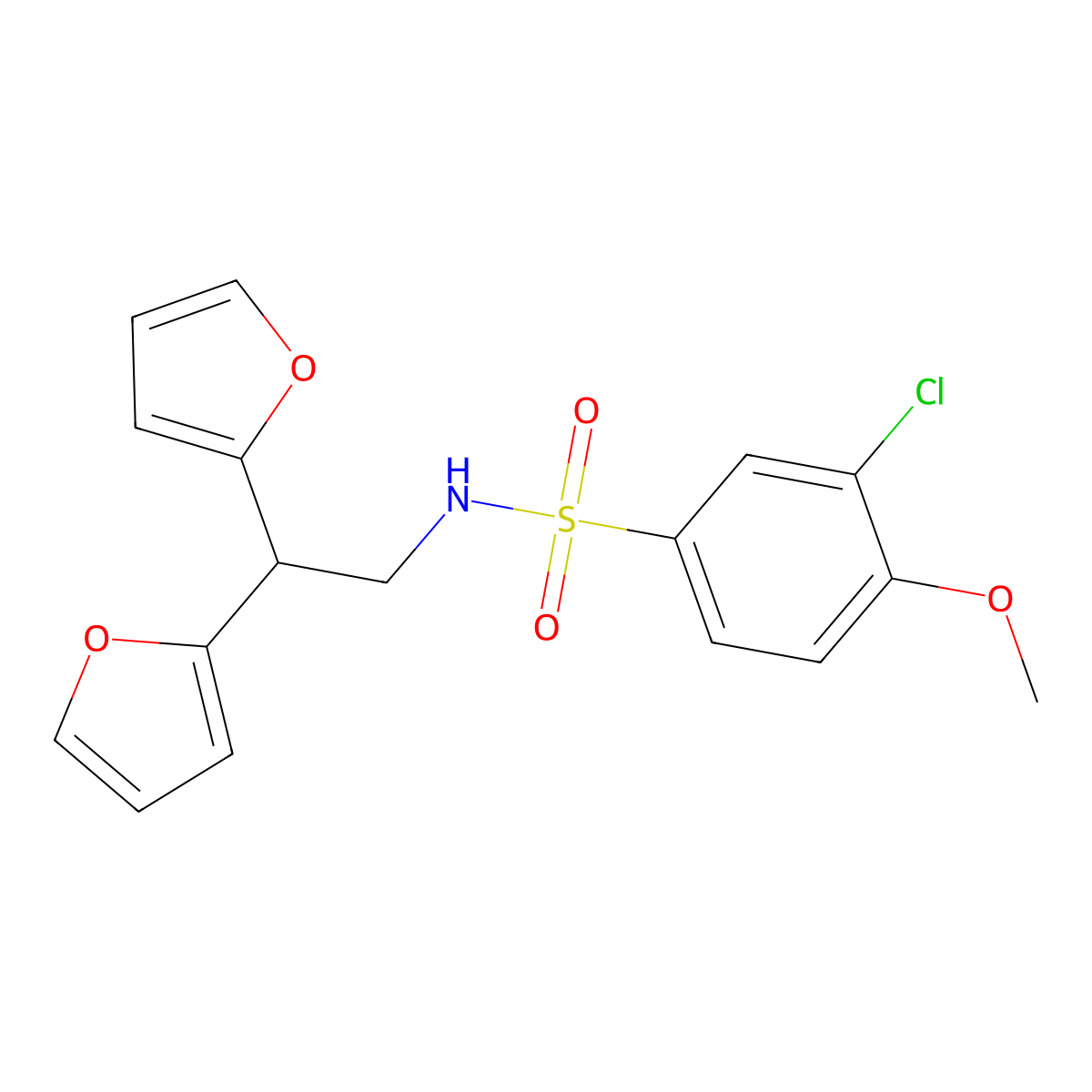 3-chloro-N-(2,2-di(furan-2-yl)ethyl)-4-methoxybenzenesulfonamide molecular structure, CAS 2319874-12-7