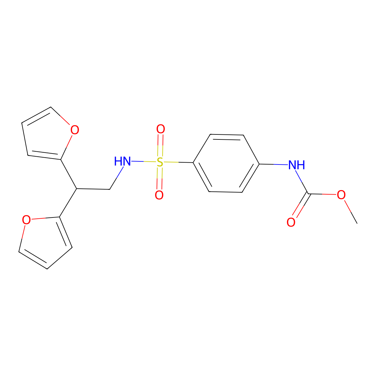 methyl (4-(N-(2,2-di(furan-2-yl)ethyl)sulfamoyl)phenyl)carbamate molecular structure, CAS 2319875-01-7