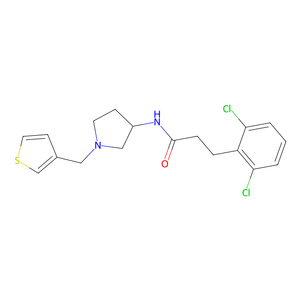 3-(2,6-dichlorophenyl)-N-(1-(thiophen-3-ylmethyl)pyrrolidin-3-yl)propanamide molecular structure, CAS 2319875-09-5