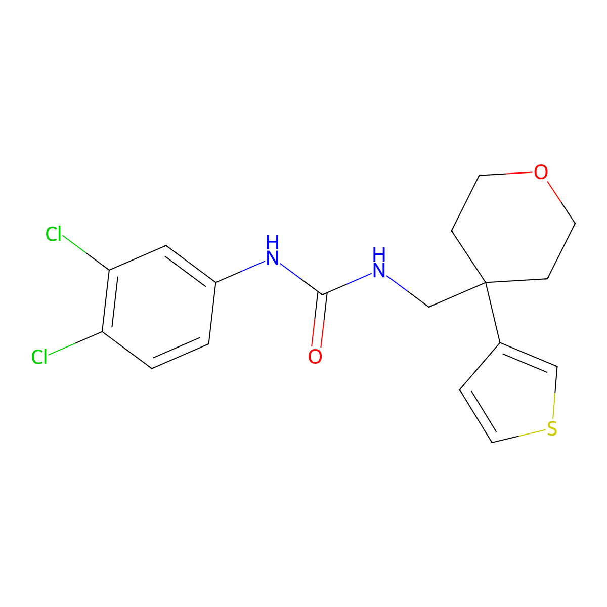 1-(3,4-Dichlorophenyl)-3-{[4-(thiophen-3-yl)oxan-4-yl]methyl}urea molecular structure, CAS 2319875-67-5
