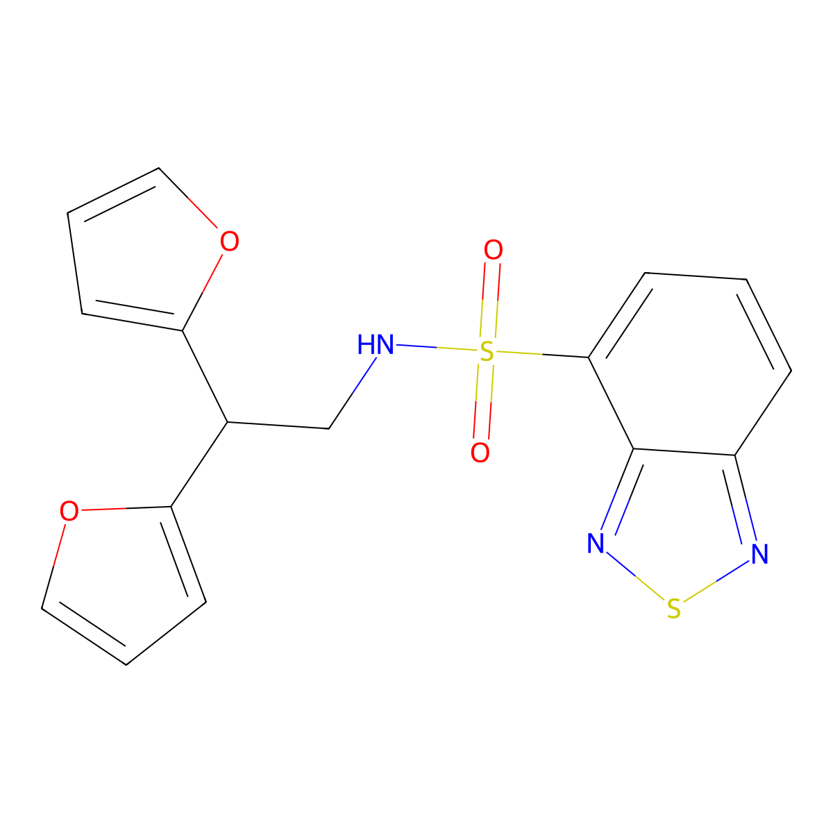 N-[2,2-bis(furan-2-yl)ethyl]-2,1,3-benzothiadiazole-4-sulfonamide molecular structure, CAS 2319875-96-0