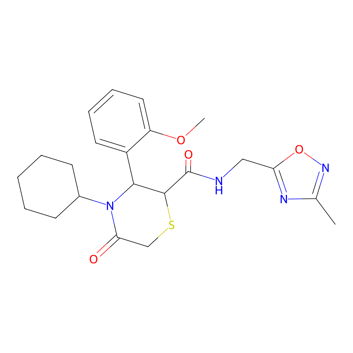 4-Cyclohexyl-3-(2-methoxyphenyl)-N-[(3-methyl-1,2,4-oxadiazol-5-yl)methyl]-5-oxothiomorpholine-2-carboxamide molecular structure, CAS 2319876-14-5