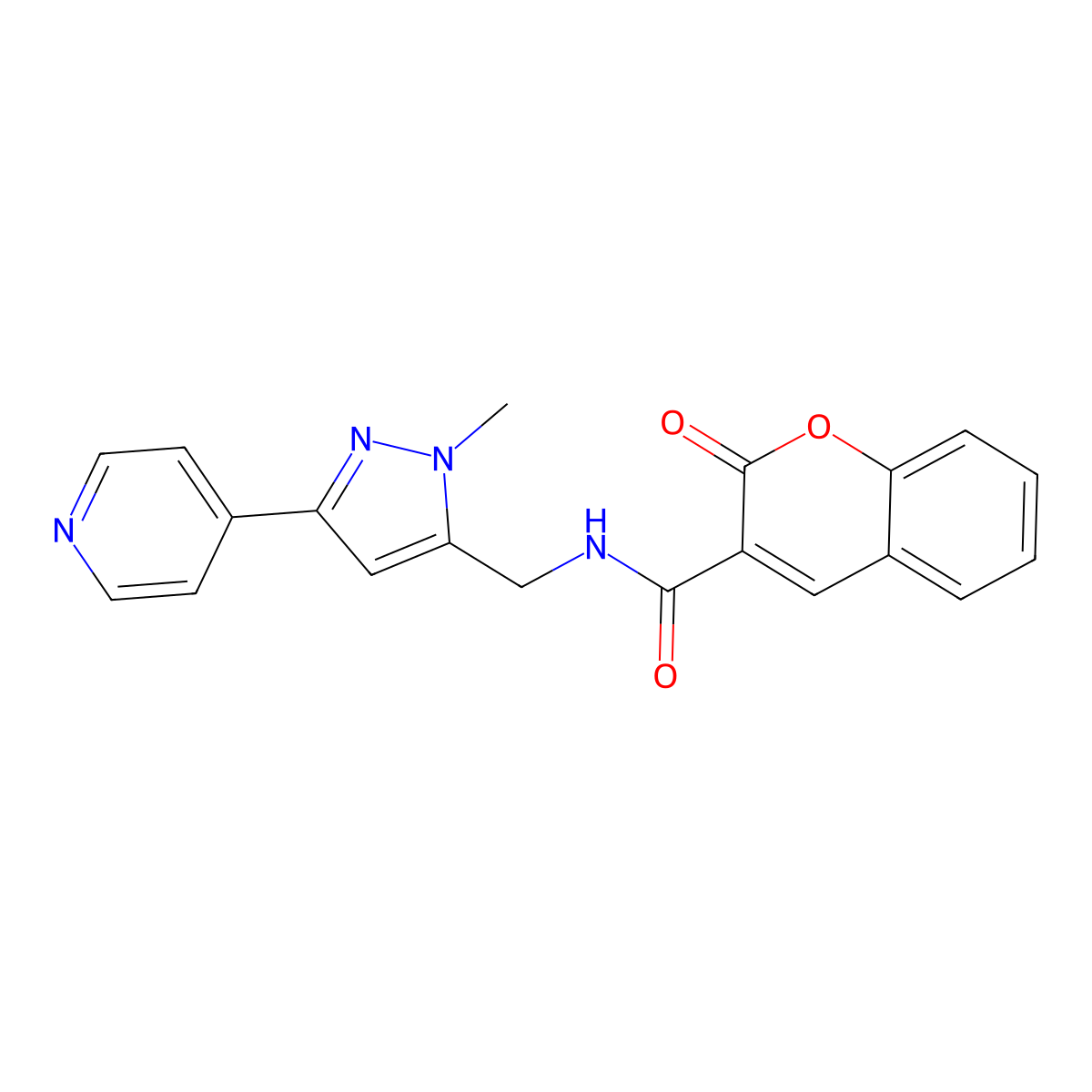 N-{[1-methyl-3-(pyridin-4-yl)-1H-pyrazol-5-yl]methyl}-2-oxo-2H-chromene-3-carboxamide molecular structure, CAS 2319876-23-6